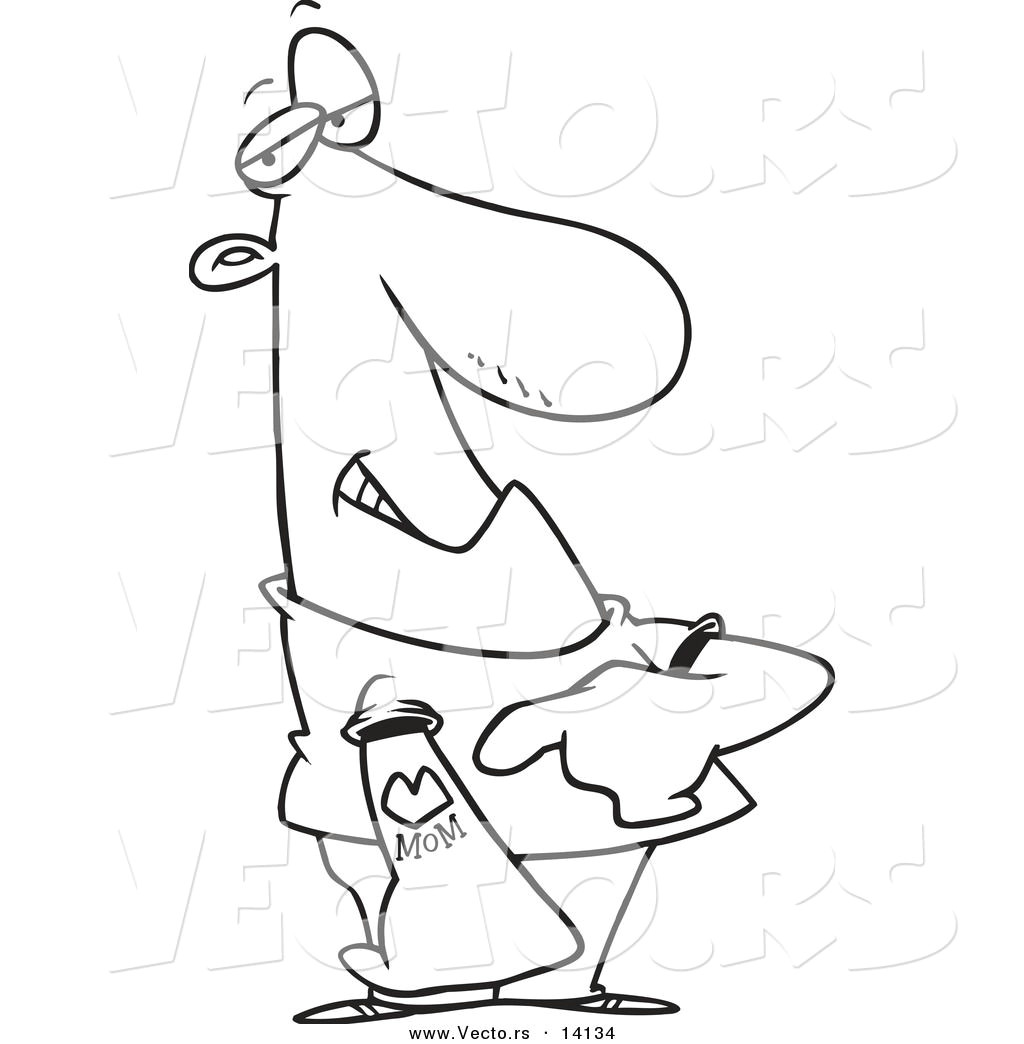 Drawing Of A Cartoon Mom Of A Cartoon Man Pointing at His Mom Tattoo Coloring Page Outline