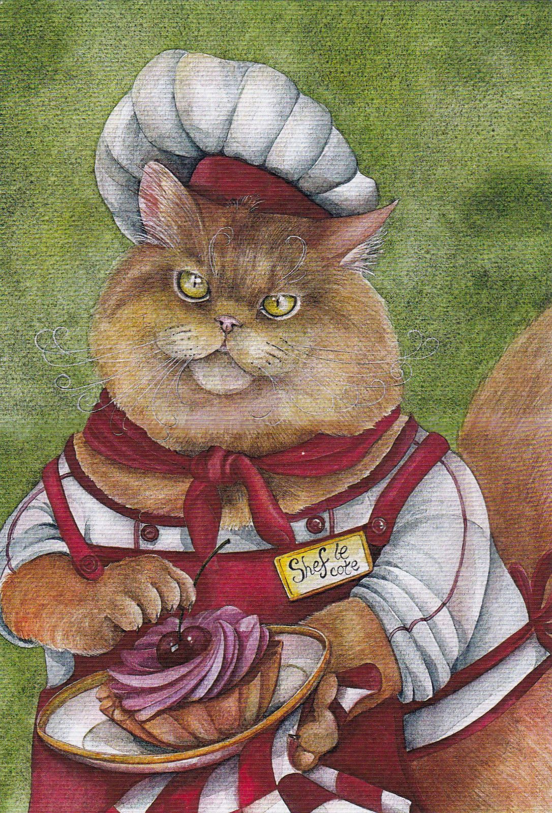 Drawing Of A Cat Eating Rare Anthropomorphous Confectioner Cat by Plovetskaya Russian Modern