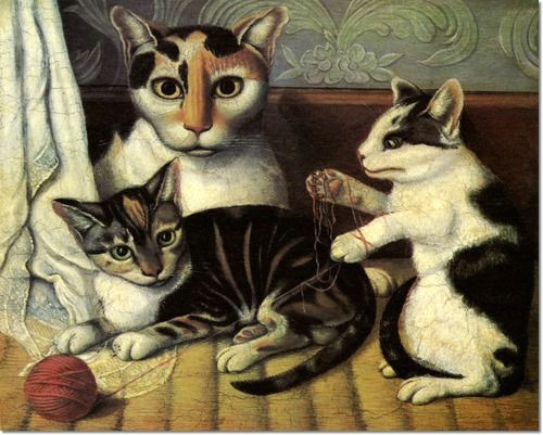 Drawing Of A Cat Playing Unknown American Artist Unknown Artist Cat and Kittens 1872