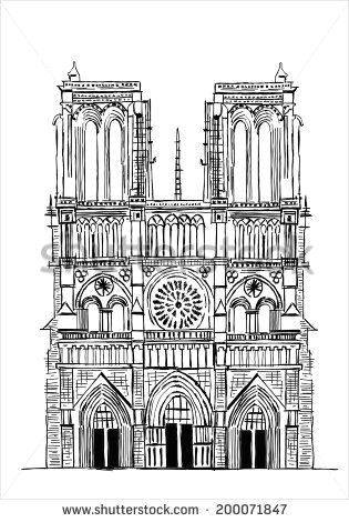 Drawing Of A Cathedral Notre Dame De Paris Cathedral France Hand Drawing Sketch Vector