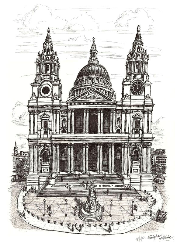 Drawing Of A Cathedral St Pauls Cathedral London originals and Prints by Stephen