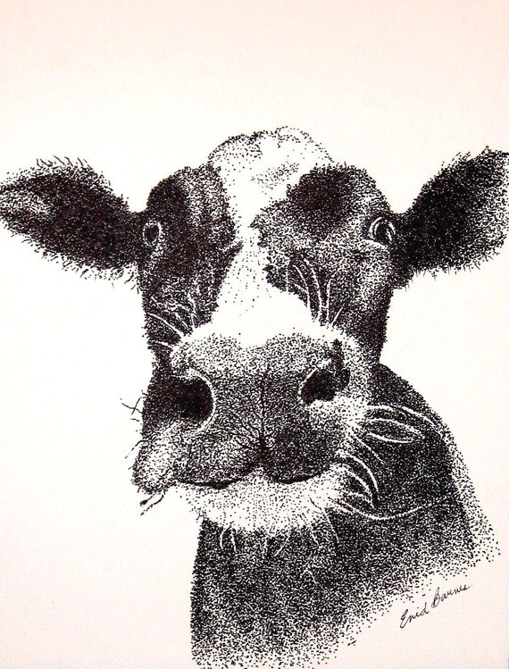 Drawing Of A Cattle Cow original Pen and Ink Pointillism Drawing Products Drawings