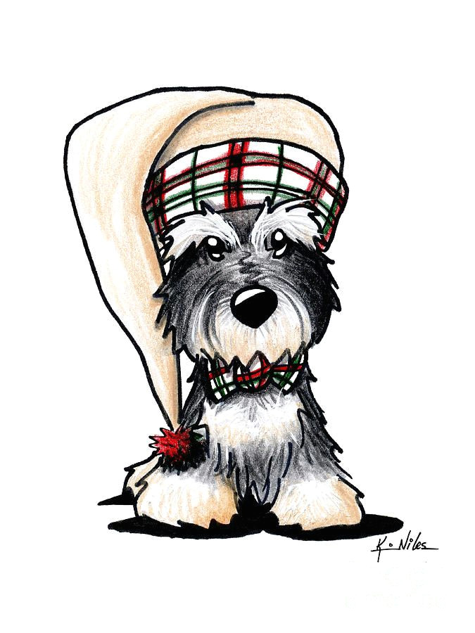 Drawing Of A Christmas Dog Schnauzer Drawing Winter Schnauzer by Kim Niles Schnauzers