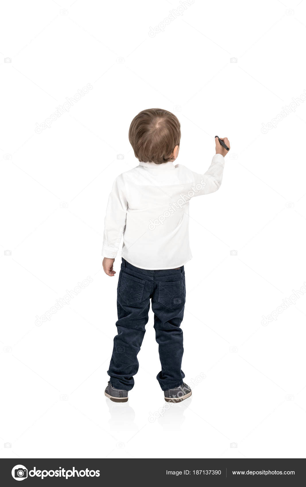 Drawing Of A Cute Little Boy Cute Little Boy Writing Drawing Marker isolated Stock Photo