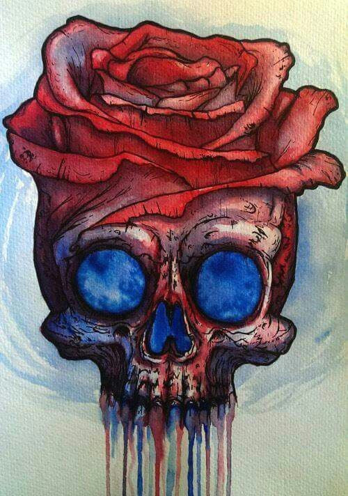 Drawing Of A Dark Rose Blue Red Skull Rose Art Skull Art Skull Drawings