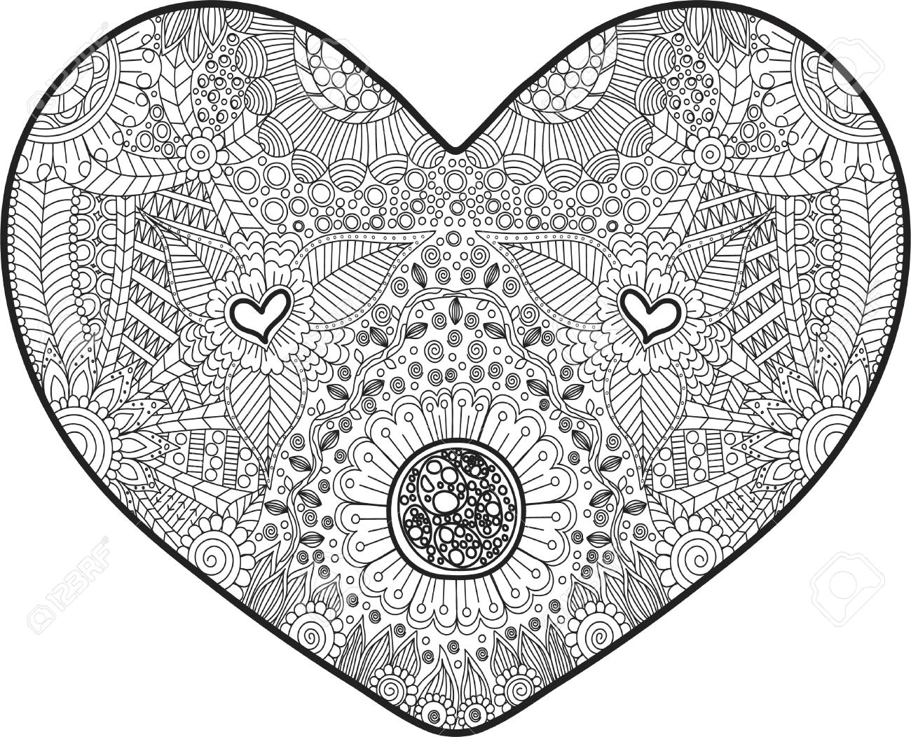 Drawing Of A Detailed Heart Abstraktes Herz Mit Schonem Detail Fur Das Malen Des Antidruckes