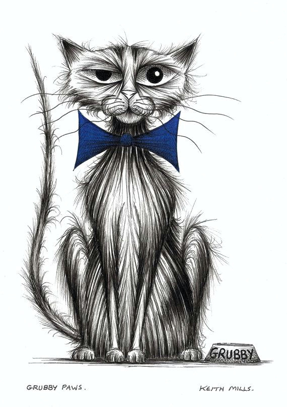 Drawing Of A Dog Cat Grubby Paws Posh Pet Cat In Bow Tie original Cartoon by Keithmills