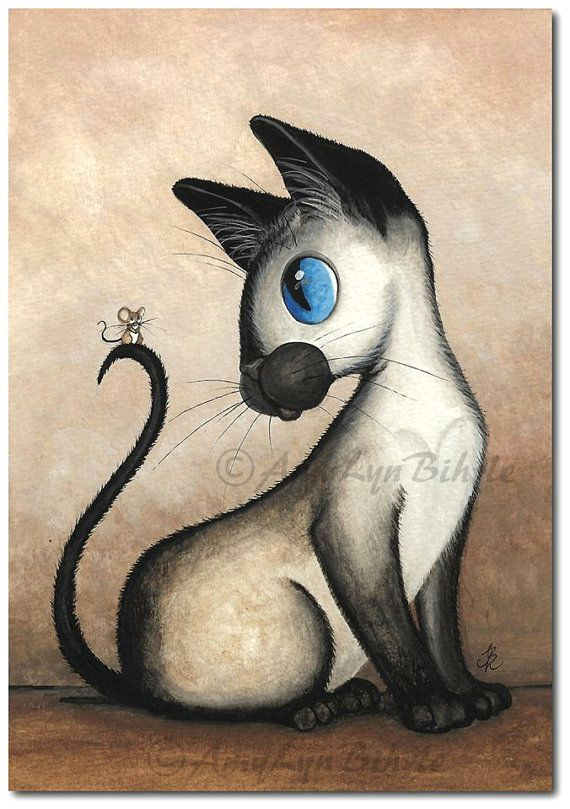 Drawing Of A Dog Cat Siamese Cat Mouse My Sweet Tiny Friend Art Prints by Bihrle