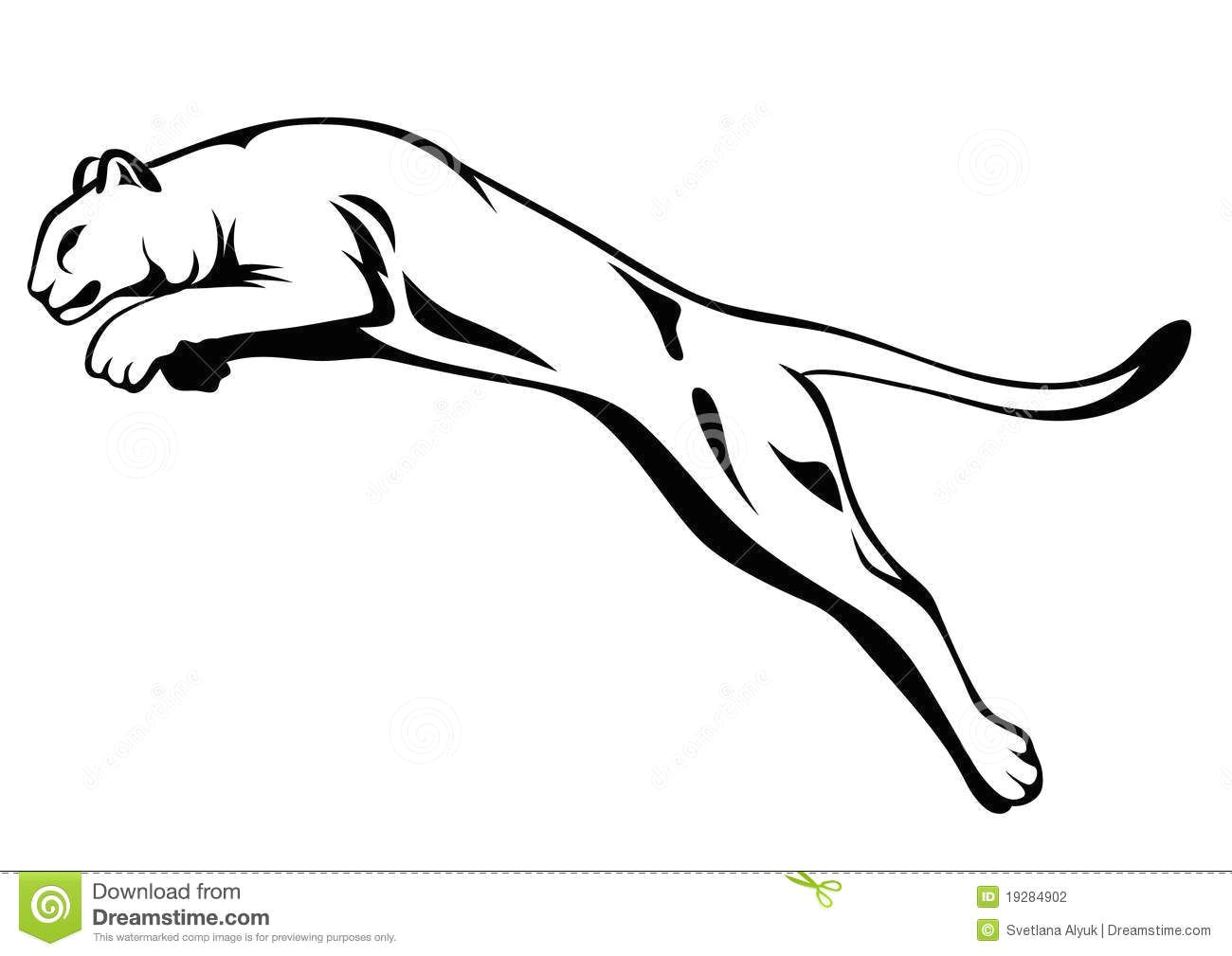 Drawing Of A Dog Jumping Mountain Lion Black and White Illustration Panther attacking