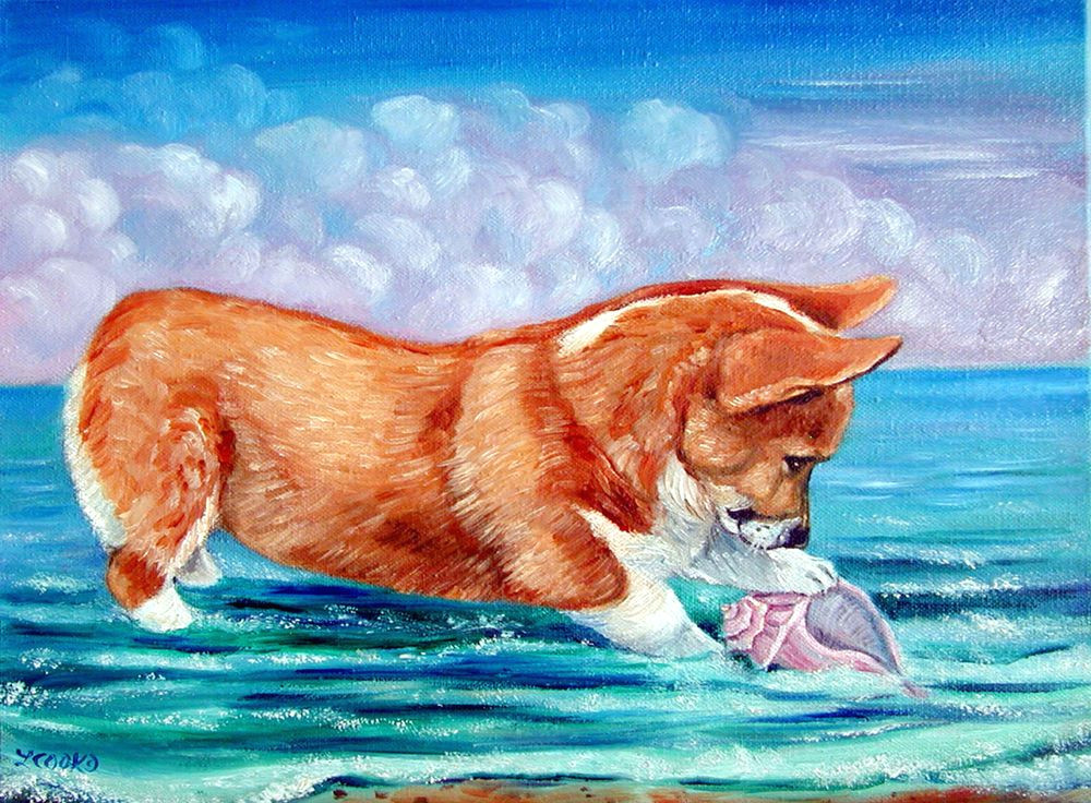 Drawing Of A Dog On the Beach Pembroke Welsh Corgi Alert and Affectionate Pembroke Welsh Corgi