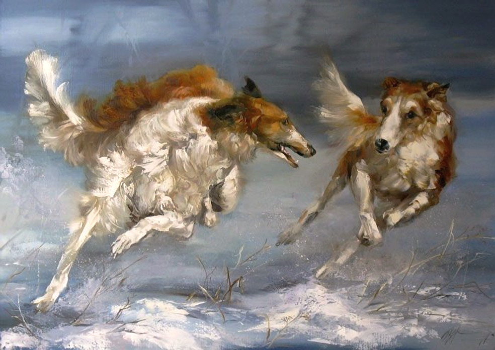 Drawing Of A Dog Running Kravchenko Oksana B 1971 Borzois Running Art Pinterest