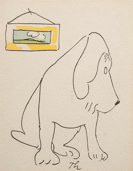 Drawing Of A Dog Sitting Down James Thurber American 1894 1961 Sitting Dog Pen and Ink Unpub