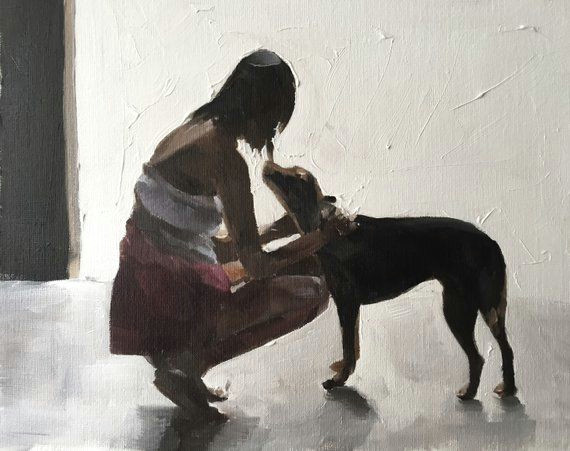 Drawing Of A Dog Walking Woman Walking Dog Painting Woman Walking Dog Art Print Art Print