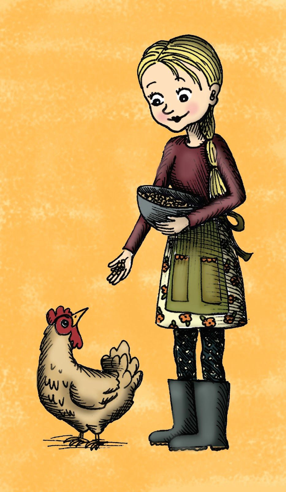 Drawing Of A Farm Girl Hannah Tuohy Illustrator Girl and Hen Hannah Tuohy Illustrations