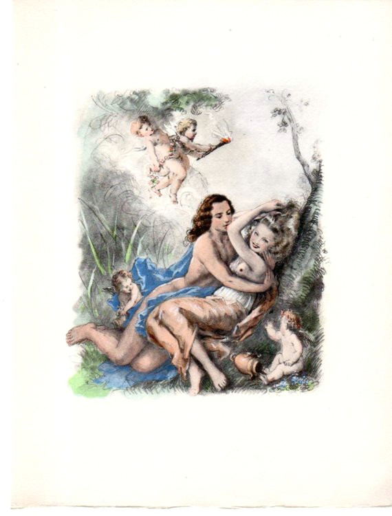 Drawing Of A French Girl Lovely Blonde Woman Naked Man In Cupid Garden French Woman Girl