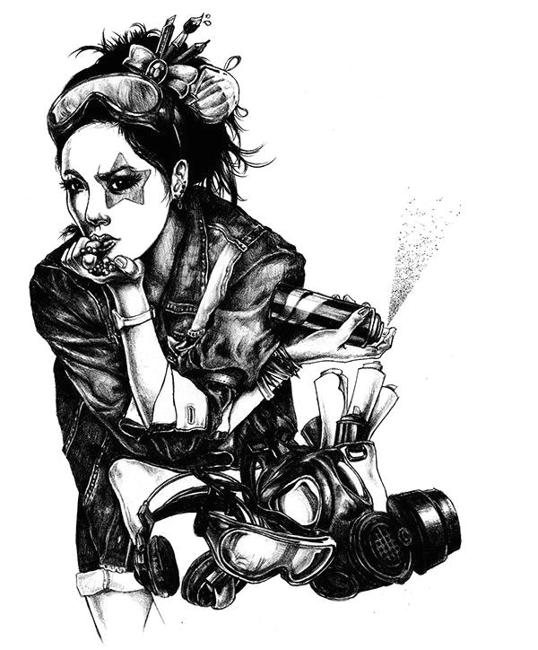 Drawing Of A Geisha Girl Pin by Quentin On Cyberpunk Girl Graffiti Illustration Art