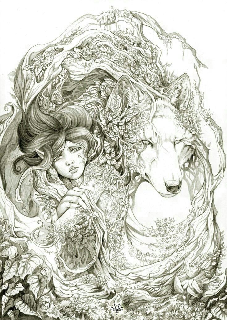 Drawing Of A Girl and A Wolf Just In Loved Wolf Girl Fantasy Conceptart Tattoo Sesign