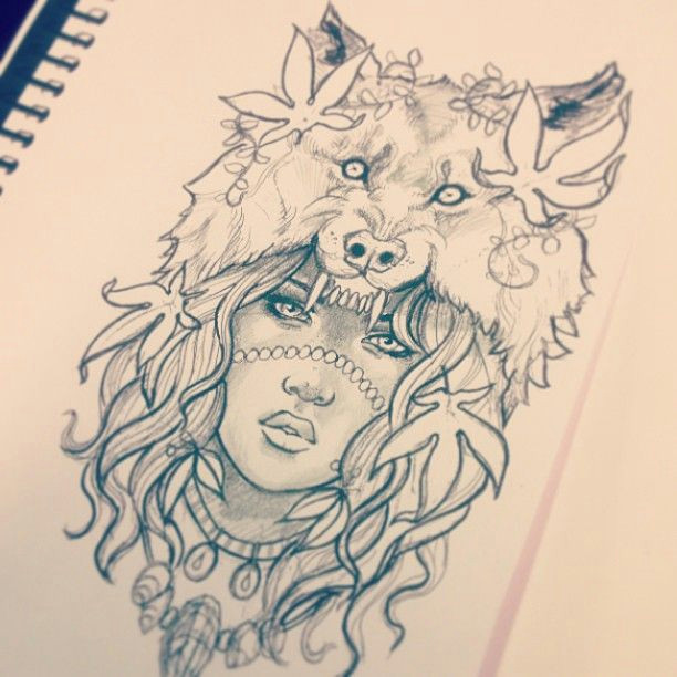 Drawing Of A Girl and A Wolf Photo From Gimiksborn Drawings Tattoos Tattoo Drawings Tattoo