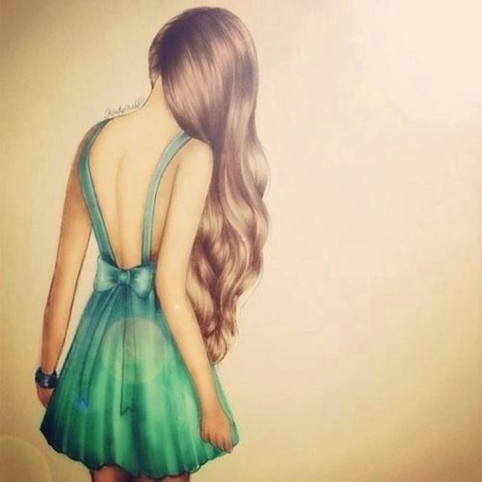 Drawing Of A Girl Back Brown Haired Girls Back with Mint Dress Drawing Drawings Art