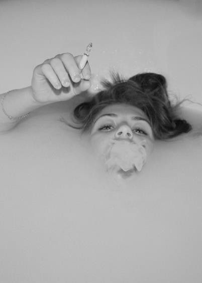 Drawing Of A Girl Bathing Submerged Smoke Bathtub Bathe Bath Smoking Wet Milky