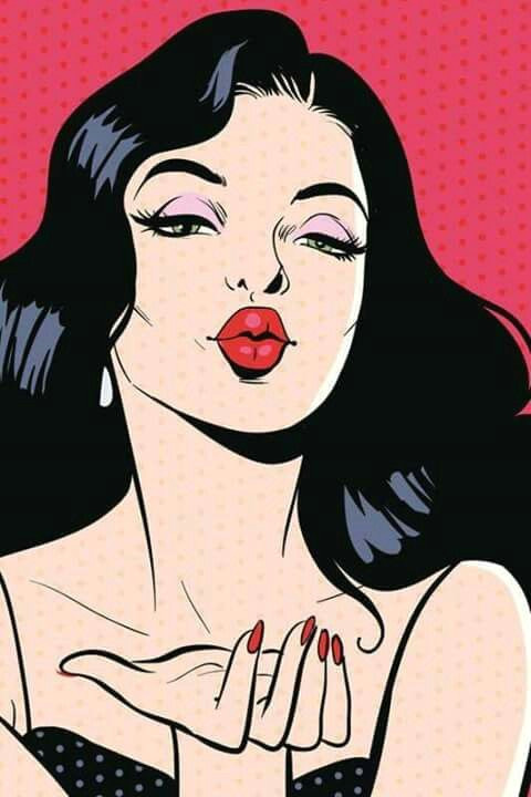 Drawing Of A Girl Blowing A Kiss Pin Od Patrycja K Na Vintage Art Pop Art I Pop Art Girl