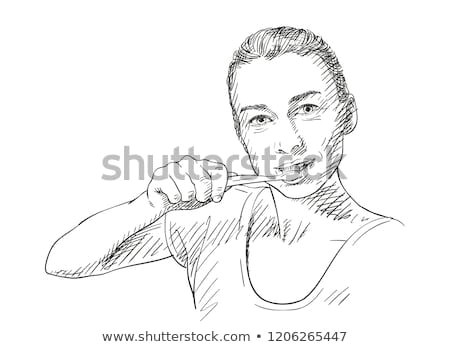 Drawing Of A Girl Brushing Her Teeth Yooung Woman Brushing Her Teeth Vector Sketch Hand Drawn