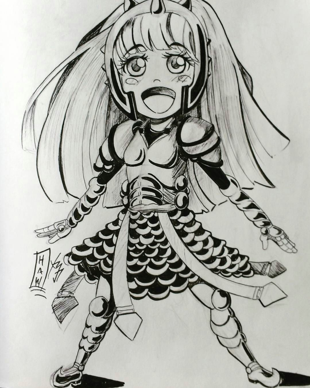 Drawing Of A Girl Chibi Kawaii Chibi Drawing Cute Warrior Armor Girl Inkpen