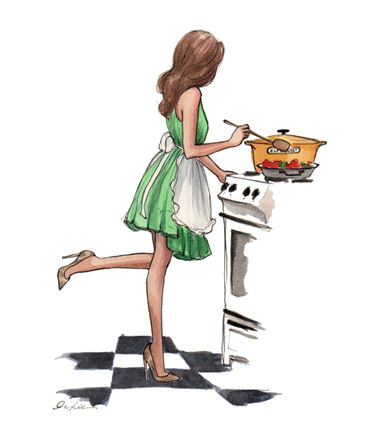 Drawing Of A Girl Cooking Un Barefoot Contessa Print by Inslee Haynes My Alter Ego