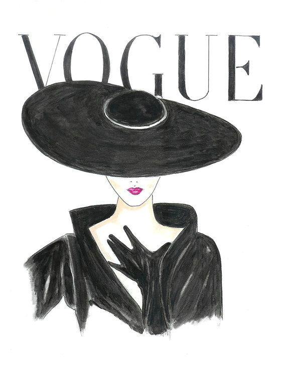 Drawing Of A Girl Covering Her Face Watercolor Hot Pink Lips 1950 S Vogue Poster Vogue Face Cover Hand