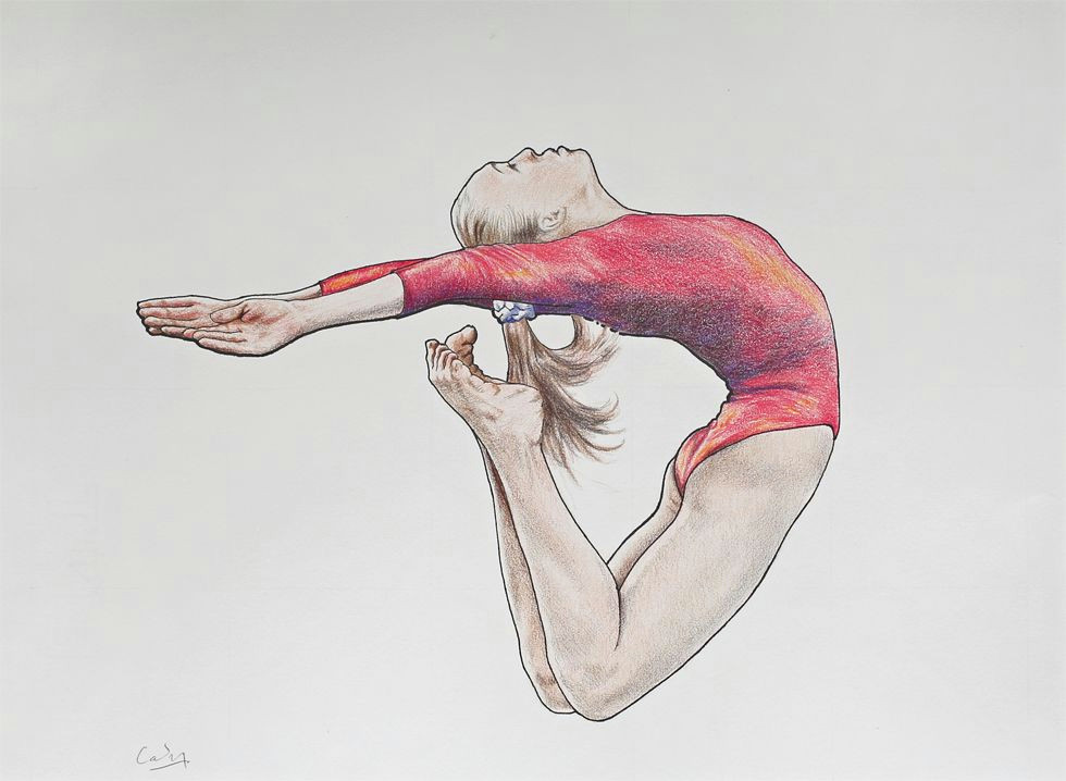 Drawing Of A Girl Dancing Ballet Mixed Media Female Gymnast 2 Coloured Pencils Graphite Ink 28