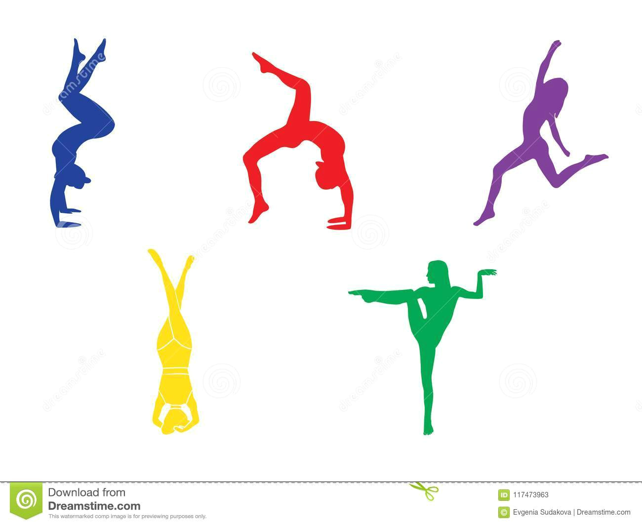 Drawing Of A Girl Doing A Handstand Silhouettes Of Woman Doing Yoga Exercises Icons Of Flexible Girl