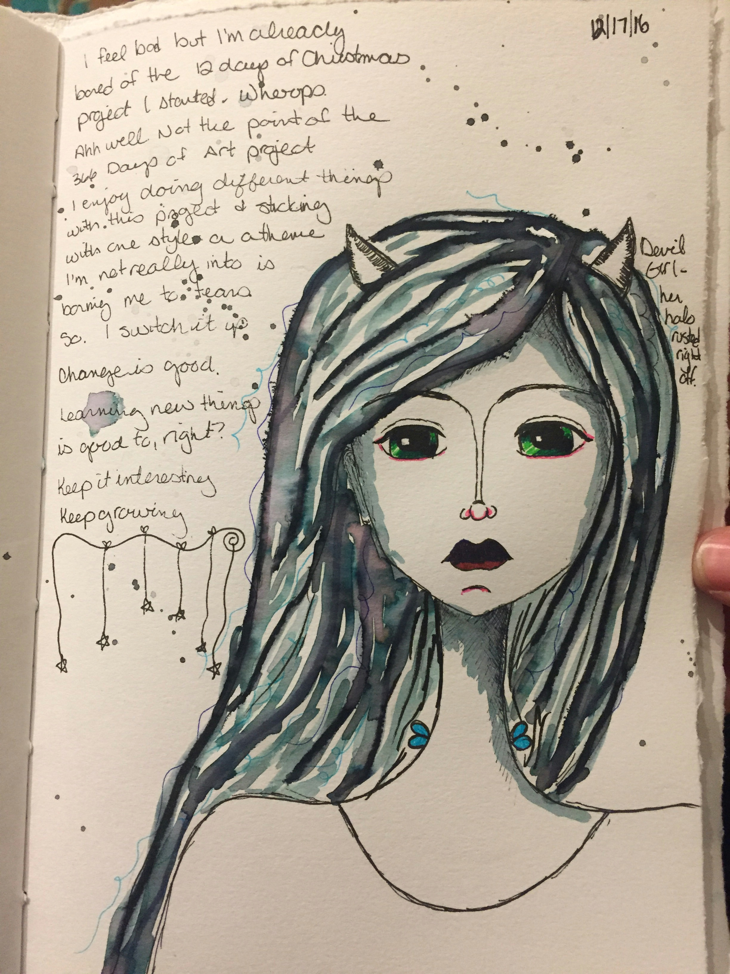 Drawing Of A Girl Doing Painting Devil Girl Art Journal Page Jasmin In Edmonton