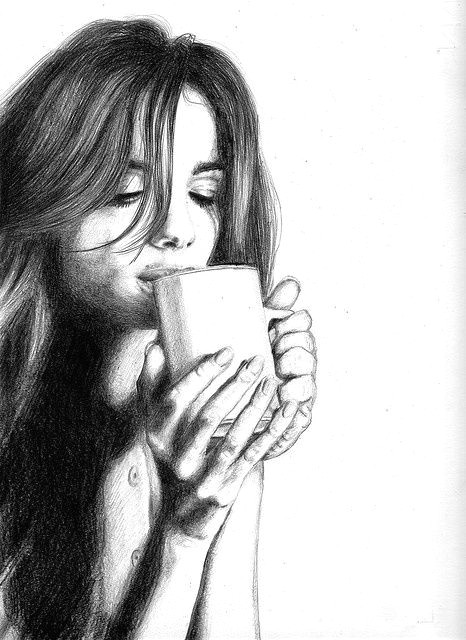 Drawing Of A Girl Drinking Coffee Drinking Coffee Coffee In 2019 Coffee Art Coffee Coffee Cup Art