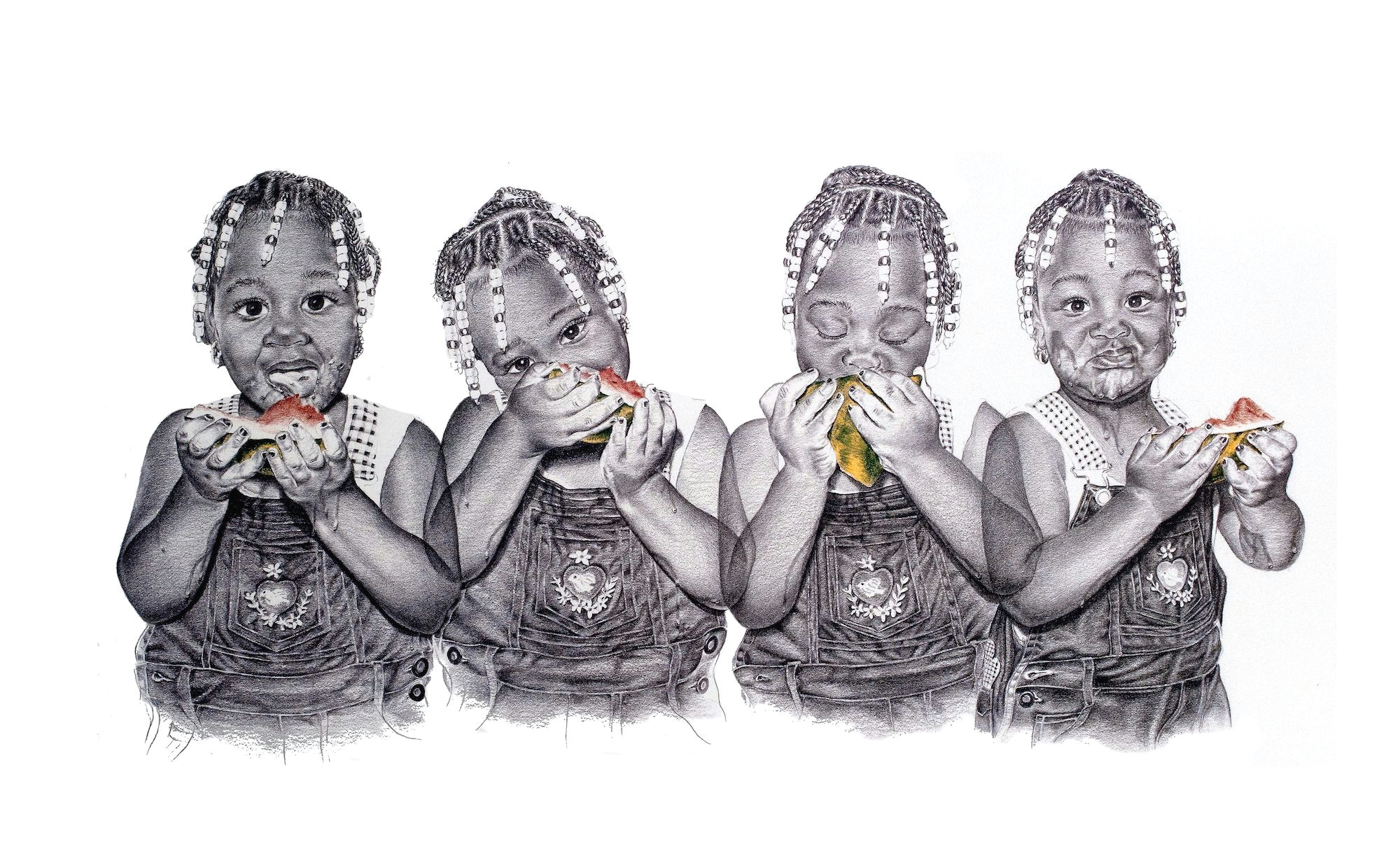 Drawing Of A Girl Eating Limited Edition Pencil Drawing Print Of Four Girls Eating A