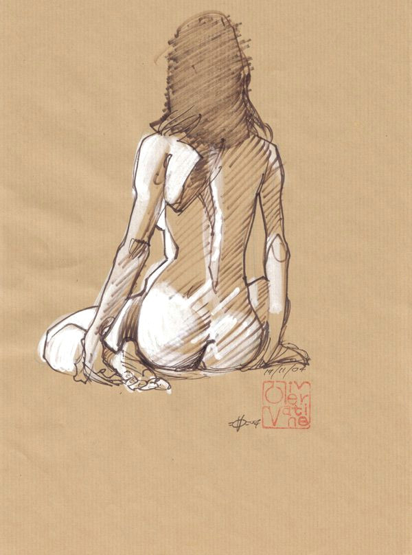 Drawing Of A Girl Facing Backwards Light and Shadow On Back by Olivier Vatine Drawings and Sketch