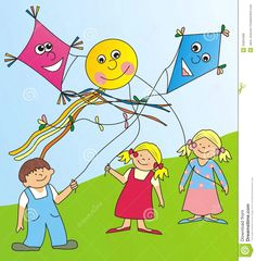 Drawing Of A Girl Flying A Kite Color the Kite Flying Scene Kids Paintings Kite Coloring Pages