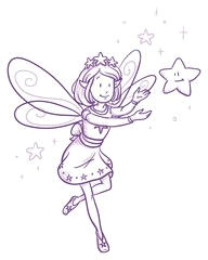 Drawing Of A Girl Flying Cute Little Happy Fairy Girl Flying with A Cute Star Hand Drawn