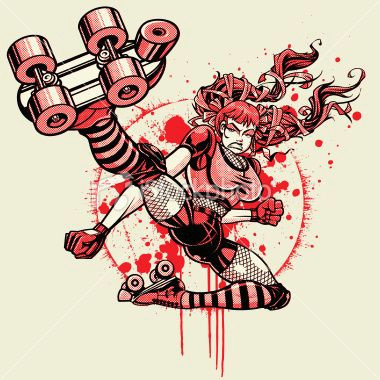 Drawing Of A Girl Flying Vector Illustration Of A Roller Derby Girl Doing A Flying Karate