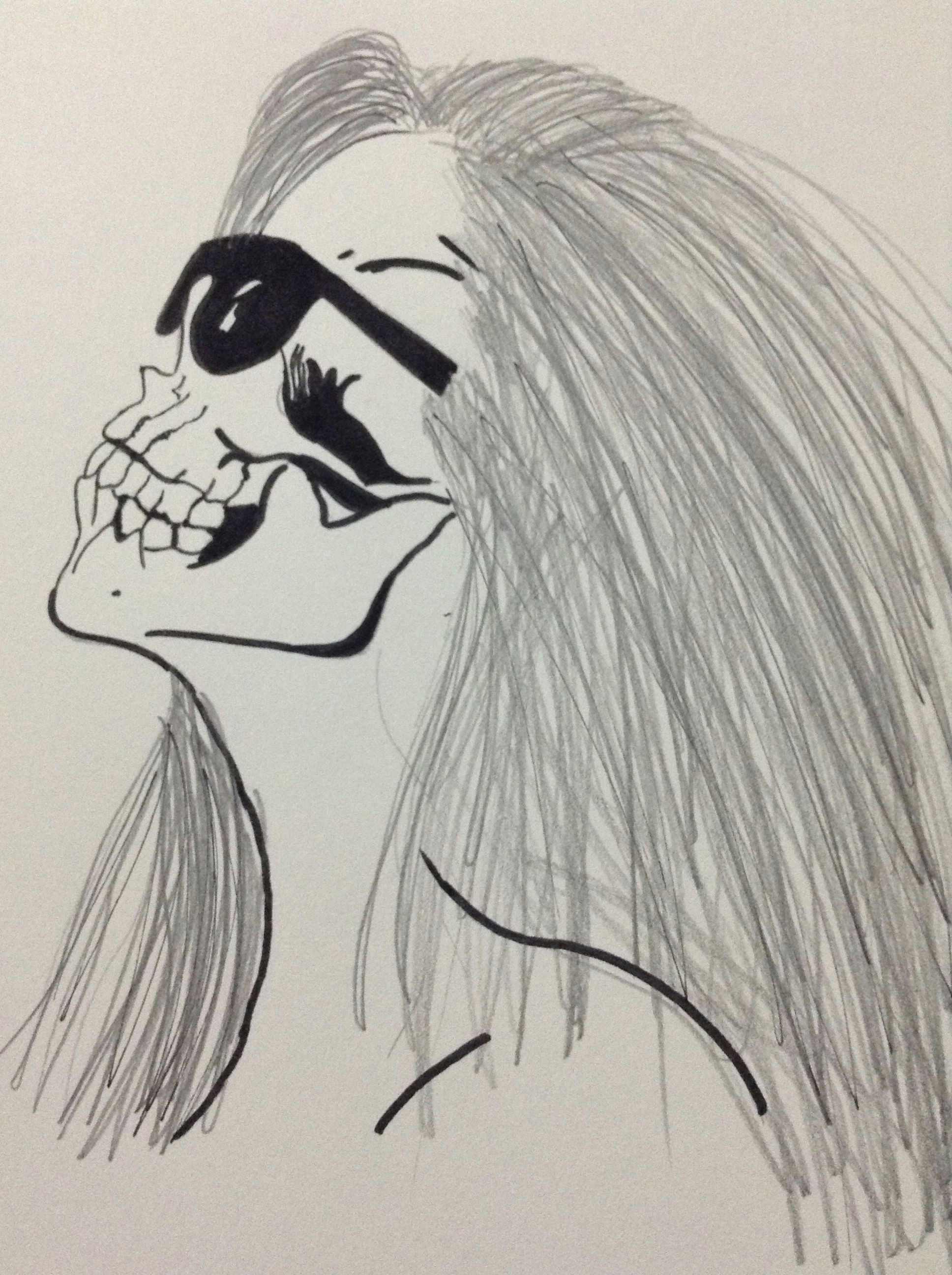 Drawing Of A Girl From Behind My Skull Girl Drawing Girl Drawings Drawings Und Skull
