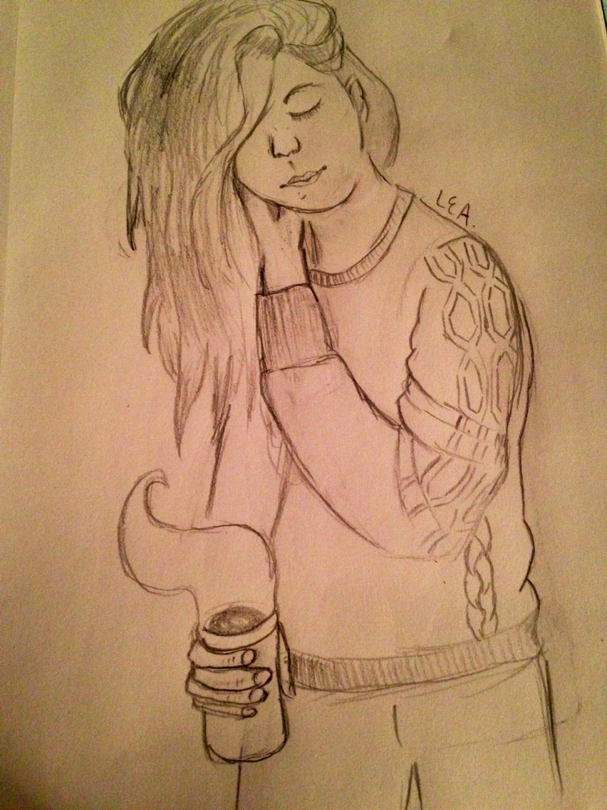Drawing Of A Girl Going to School A Girl Drinking Coffee by Lauren A My Really Old Art Middle
