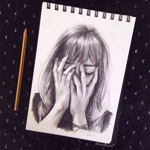 Drawing Of A Girl Hiding Her Face Image Via We Heart It Art Covering Cry Crying Draw Drawing
