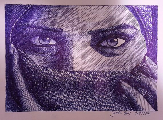 Drawing Of A Girl Hiding Her Face Ink Drawing Of Woman Covering Her Face by Jameshallfaces On Etsy