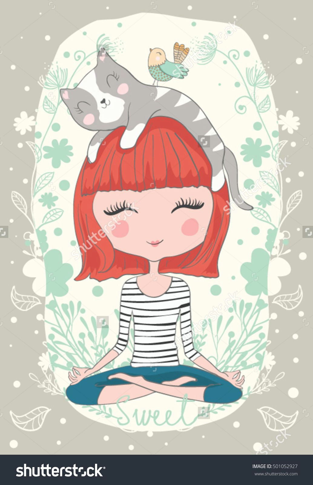 Drawing Of A Girl Holding A Cat Cute Girl with Cat Cute Cat Illustration for Apparel Book