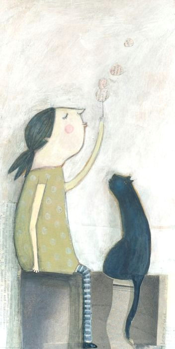 Drawing Of A Girl Holding A Cat Leonor Perez Sweet Illustration Of A Girl with Her Cat Inspiring