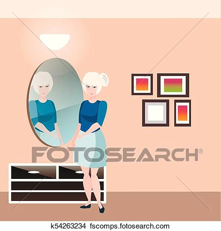 Drawing Of A Girl Holding A Mirror Clipart Of Pretty Girl with Mirror K54263234 Search Clip Art