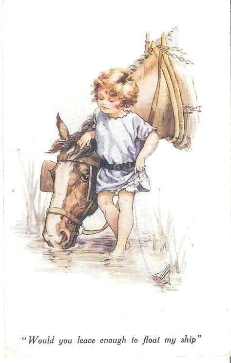 Drawing Of A Girl Horse Artist Signed Nina S Printed Postcard Ww1 Girl with Horse 1917