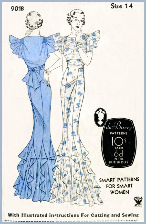 Drawing Of A Girl In A Dress Step by Step 1930s 30s Vintage evening Gown Sewing Pattern Cocktail Dress Etsy