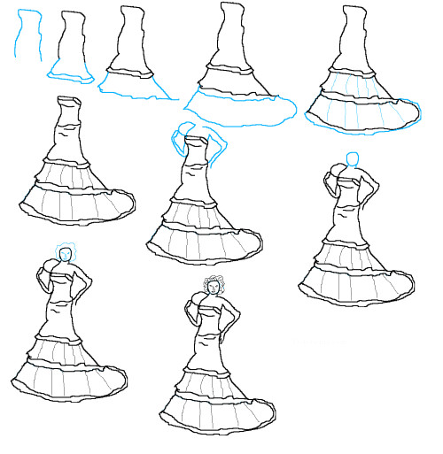 Drawing Of A Girl In A Dress Step by Step Image Detail for How to Draw Wedding Dresses Step by Step 500×513