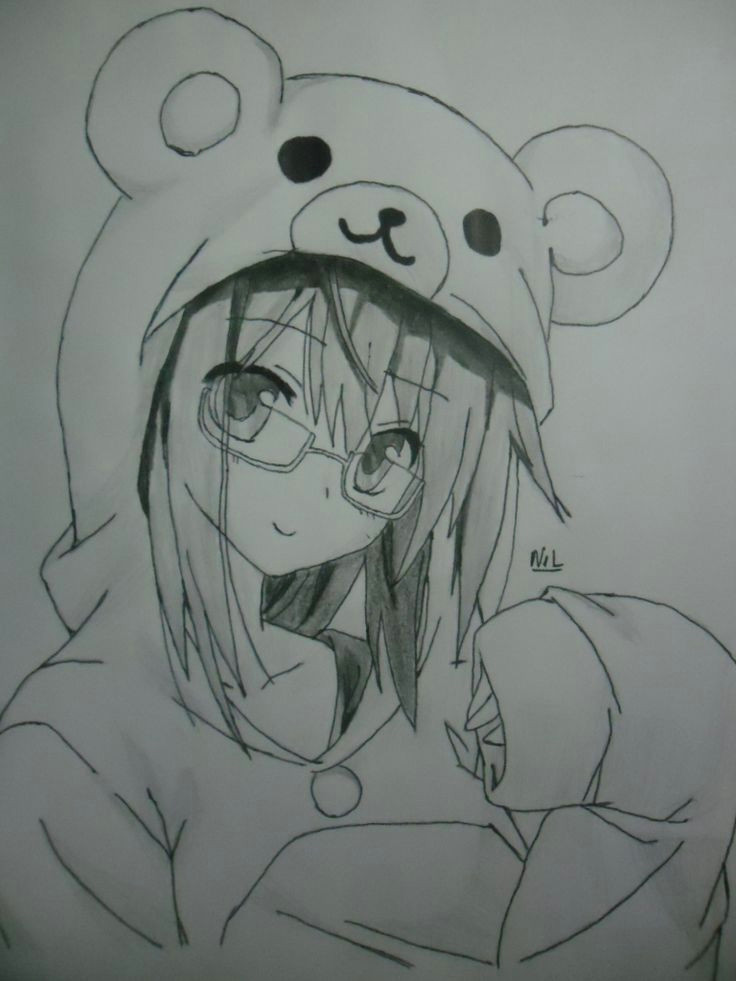 Drawing Of A Girl In A Onesie This Picture Shows An Anime Girl In A Teddy Bear Onesie C Drawing