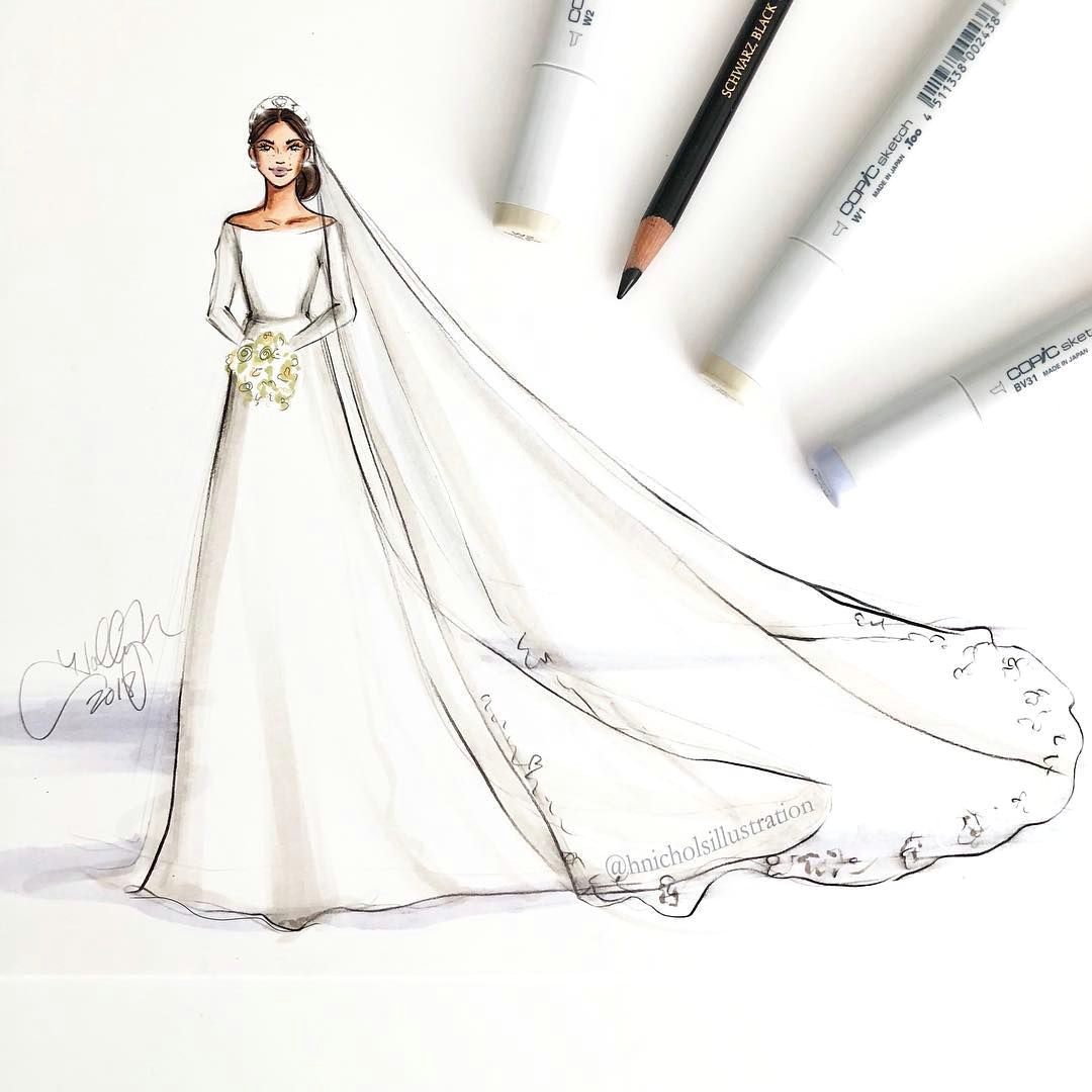 Drawing Of A Girl In A Wedding Dress and the Bride Wore Givenchyofficial Meghanmarkle In Her Gown